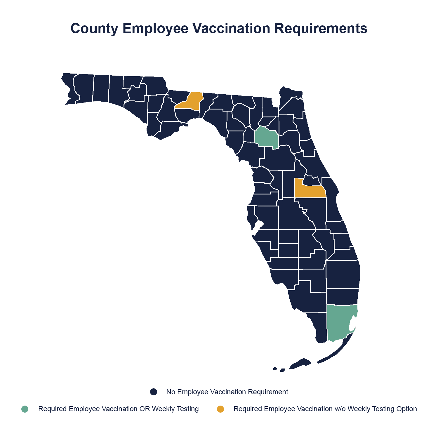 Florida County Map (COVID Data – Vaccination Requirements 10-4-21)